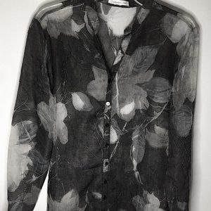 Coldwater Creek - Sheer Floral Print blouse. Size: Large, Colors: Blk/Gray/White